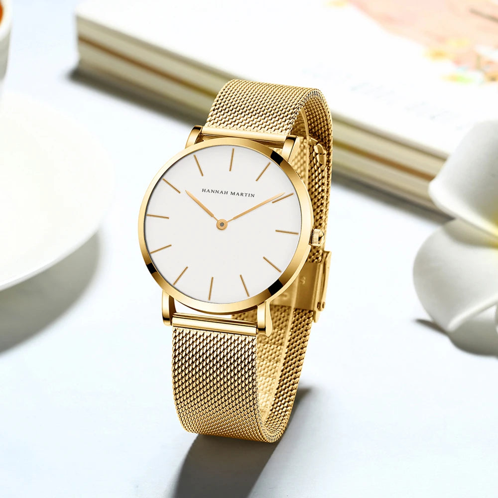 New Women Bracelet Watch 1 Set Japan Quartz Movement Simple Rose Gold Stainless Steel Mesh Student Watches Relogio Feminino