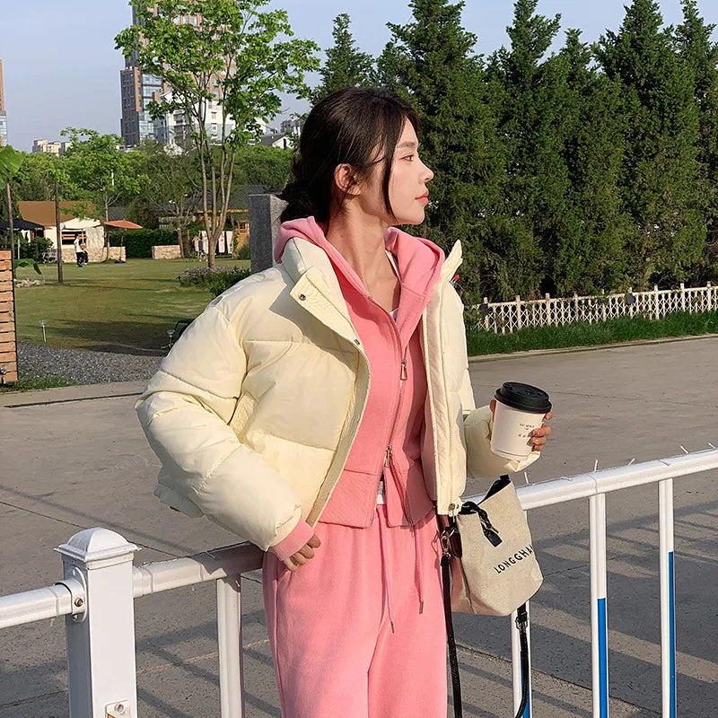 Winter Women Clothes Cropped Jackets Parkas Warm Stand Collar Cold Coat Zipper Puffer Jacket Fashion Cotton-padded Jacket