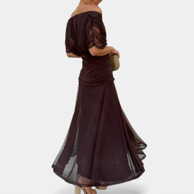 Floral Print High Waist Pleat Party Dress Elegant Women Bat Sleeve Swing Party Dress Female Chest Low Cocktail A-Line Dress