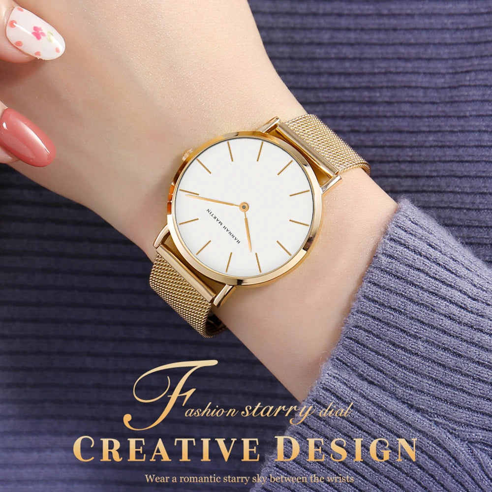 New Women Bracelet Watch 1 Set Japan Quartz Movement Simple Rose Gold Stainless Steel Mesh Student Watches Relogio Feminino