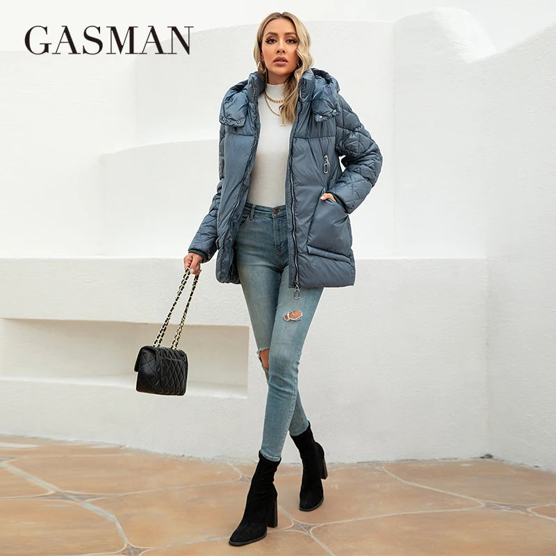 GASMAN 2023 Women's Winter Jacket New Warm Solid Down Parka Coat Women Fashion Collection Outwear Female Elegant Jacket 81505