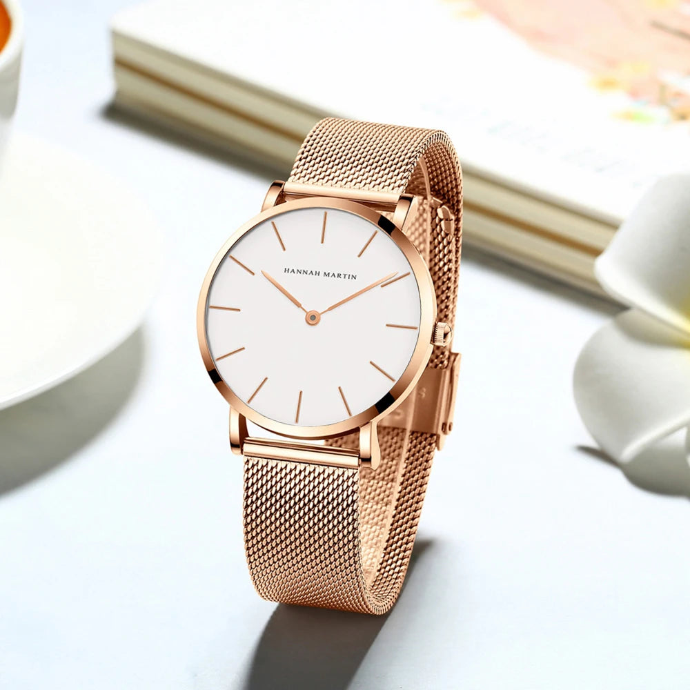New Women Bracelet Watch 1 Set Japan Quartz Movement Simple Rose Gold Stainless Steel Mesh Student Watches Relogio Feminino