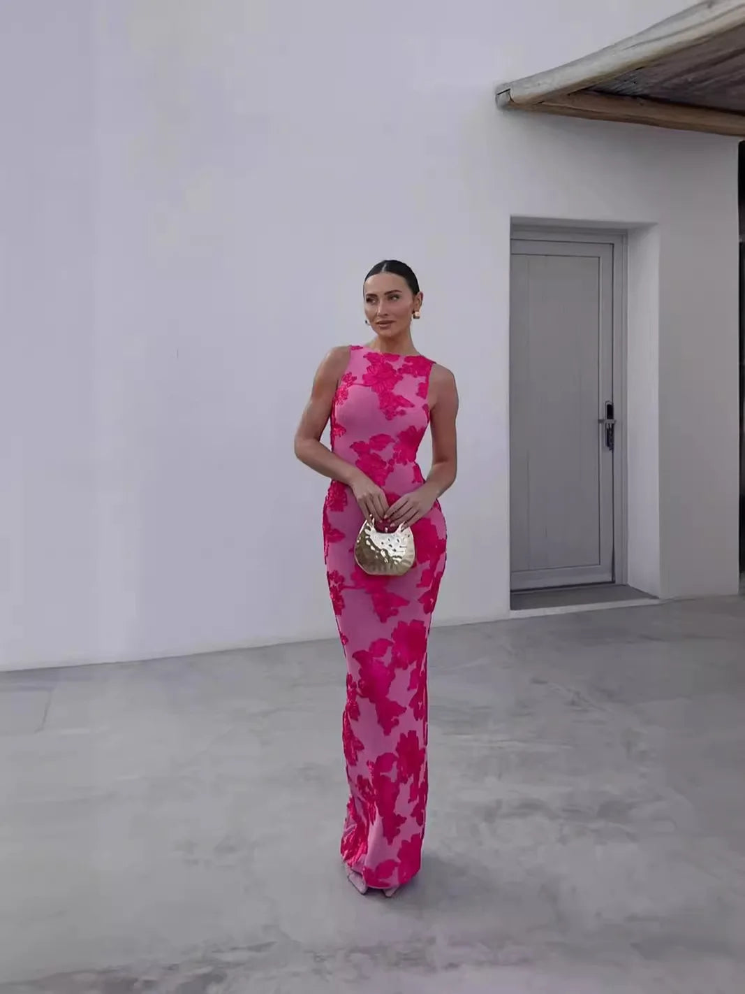 New Elegant Women Sleeveless 3d Flowers Party Dress Embroidery Mesh Slim Hip Package Female Fshion Maxi Dresses Robe