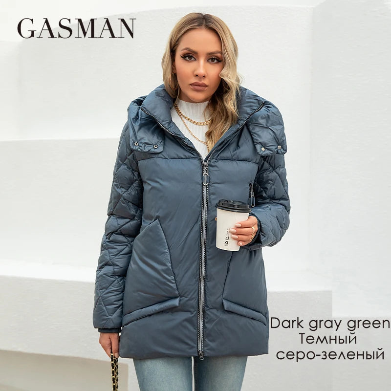 GASMAN 2023 Women's Winter Jacket New Warm Solid Down Parka Coat Women Fashion Collection Outwear Female Elegant Jacket 81505