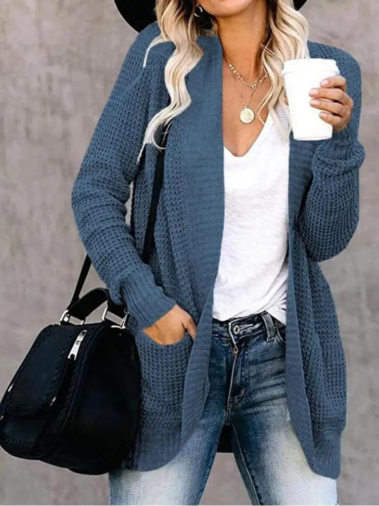 Fashion cardigan autumn and winter knit sweater women's new curved front loose casual women's wear