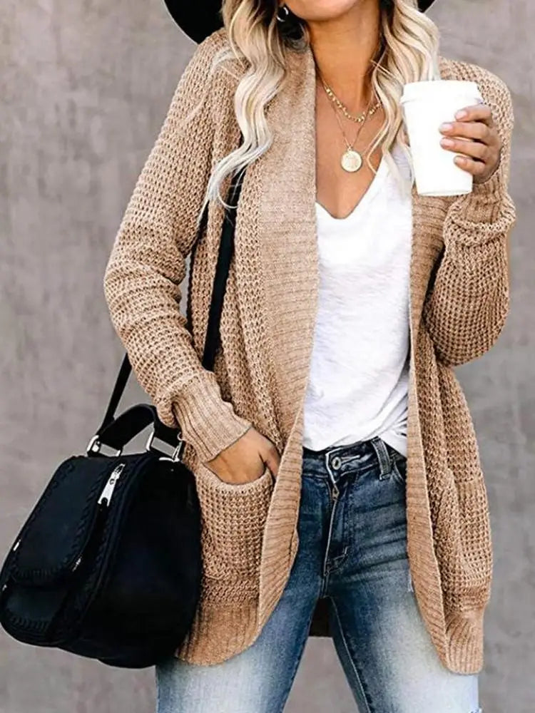 Fashion cardigan autumn and winter knit sweater women's new curved front loose casual women's wear
