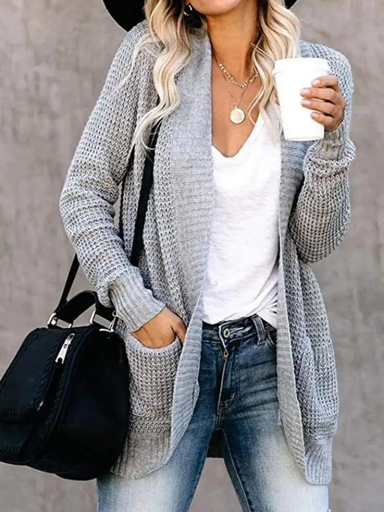 Fashion cardigan autumn and winter knit sweater women's new curved front loose casual women's wear