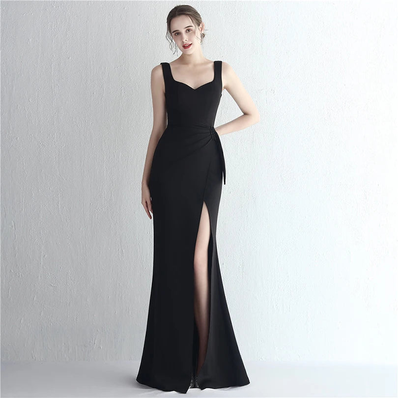 DEERVEADO Women's Mermaid Slit Soft Satin Evening Dresses Long Candy Color Formal Dress for Special Occasions Party Maxi Dress