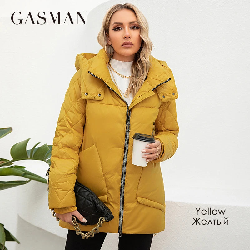 GASMAN 2023 Women's Winter Jacket New Warm Solid Down Parka Coat Women Fashion Collection Outwear Female Elegant Jacket 81505