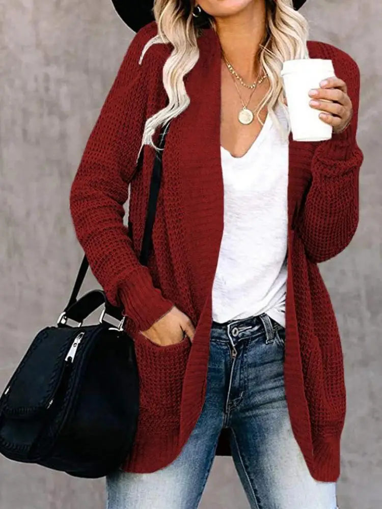 Fashion cardigan autumn and winter knit sweater women's new curved front loose casual women's wear