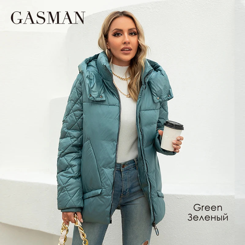 GASMAN 2023 Women's Winter Jacket New Warm Solid Down Parka Coat Women Fashion Collection Outwear Female Elegant Jacket 81505