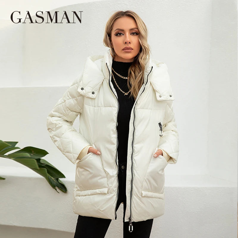 GASMAN 2023 Women's Winter Jacket New Warm Solid Down Parka Coat Women Fashion Collection Outwear Female Elegant Jacket 81505