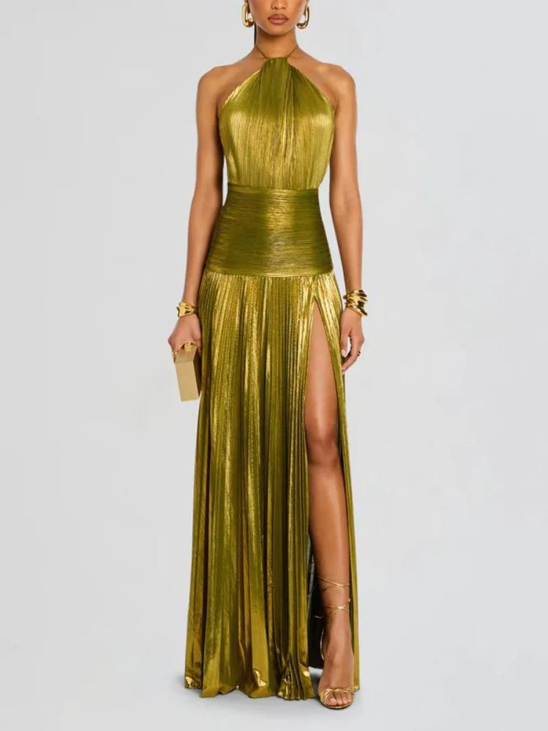 Luxurious Women Corset Party Cocktail Dress Sexy Off Shoulder Halter Folds Slit Guest Celebrity Long Dress Celebrity Prom Gown