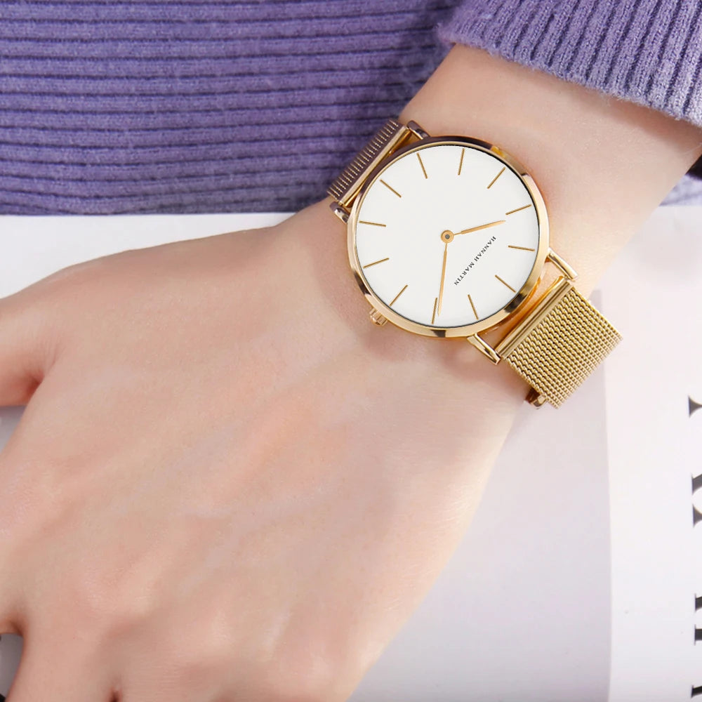 New Women Bracelet Watch 1 Set Japan Quartz Movement Simple Rose Gold Stainless Steel Mesh Student Watches Relogio Feminino