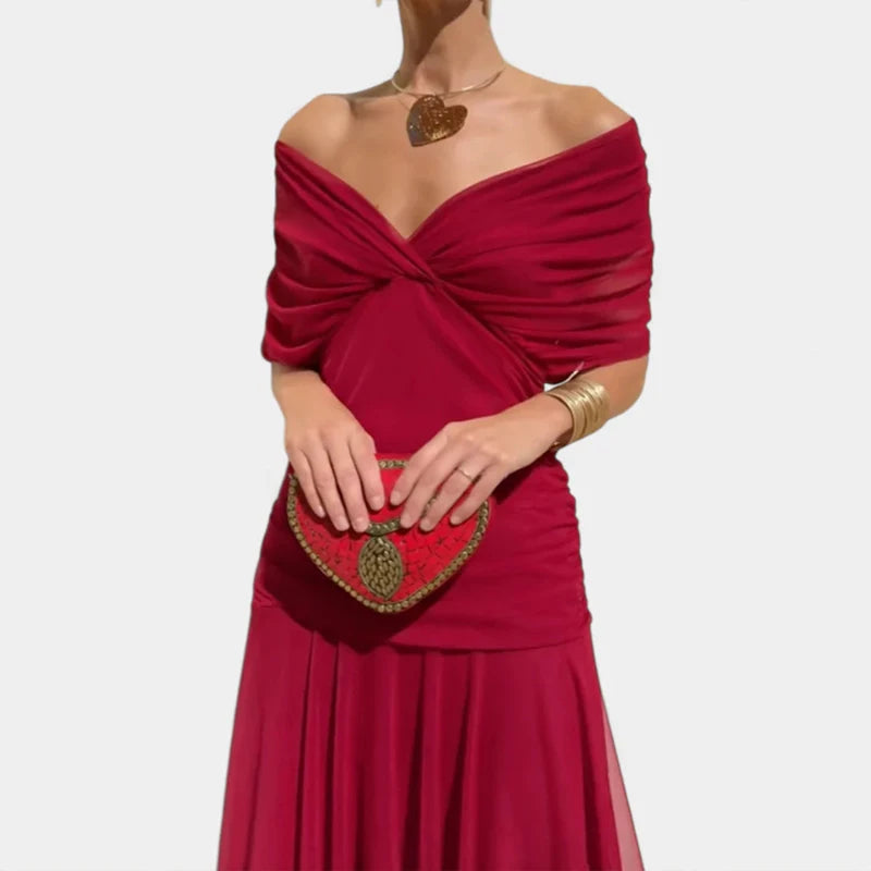 Floral Print High Waist Pleat Party Dress Elegant Women Bat Sleeve Swing Party Dress Female Chest Low Cocktail A-Line Dress