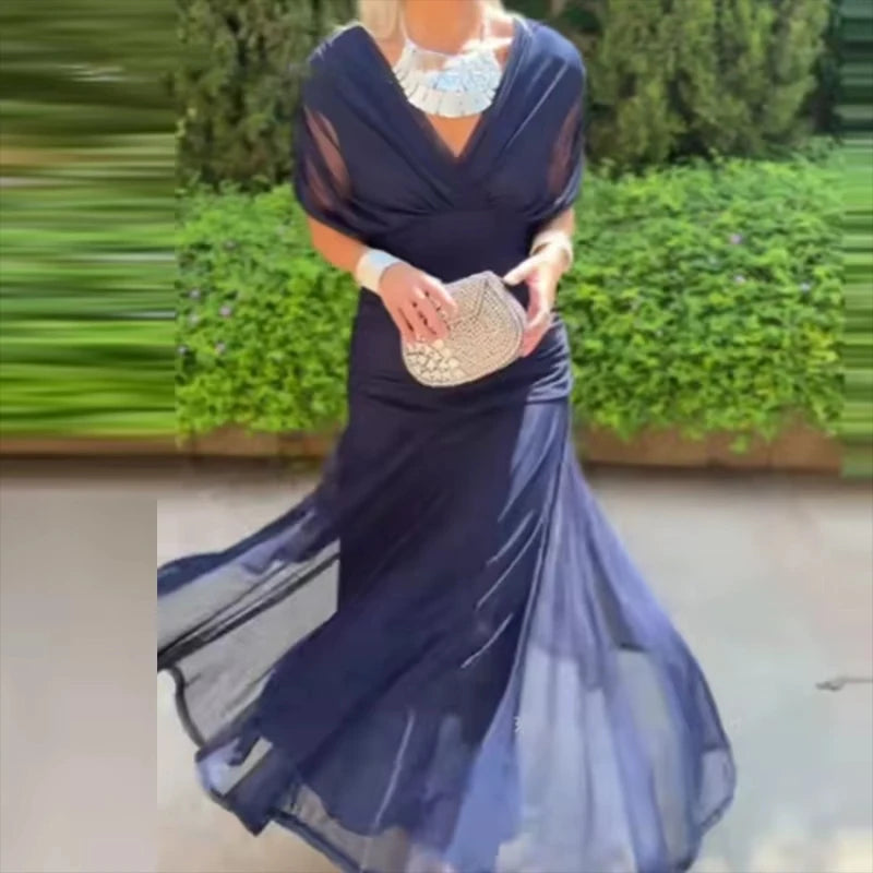 Floral Print High Waist Pleat Party Dress Elegant Women Bat Sleeve Swing Party Dress Female Chest Low Cocktail A-Line Dress
