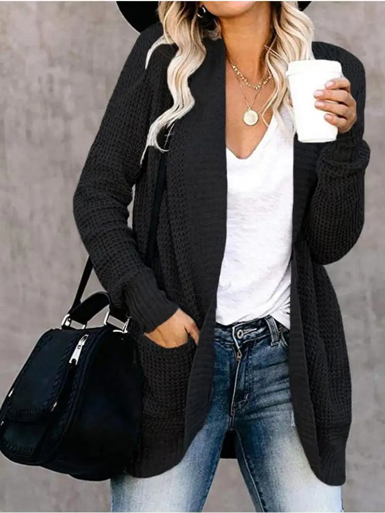 Fashion cardigan autumn and winter knit sweater women's new curved front loose casual women's wear