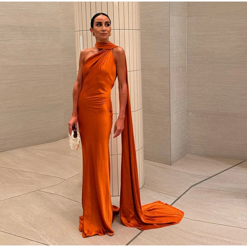 Sexy Satin Ribbon Party Dress Women Elegant Halter Backless Off Shoulder Sleeveless Female Dresses Summer Solid Robe Gown