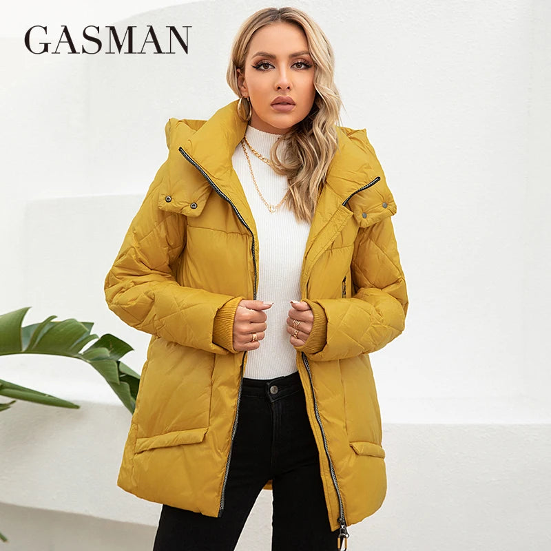 GASMAN 2023 Women's Winter Jacket New Warm Solid Down Parka Coat Women Fashion Collection Outwear Female Elegant Jacket 81505