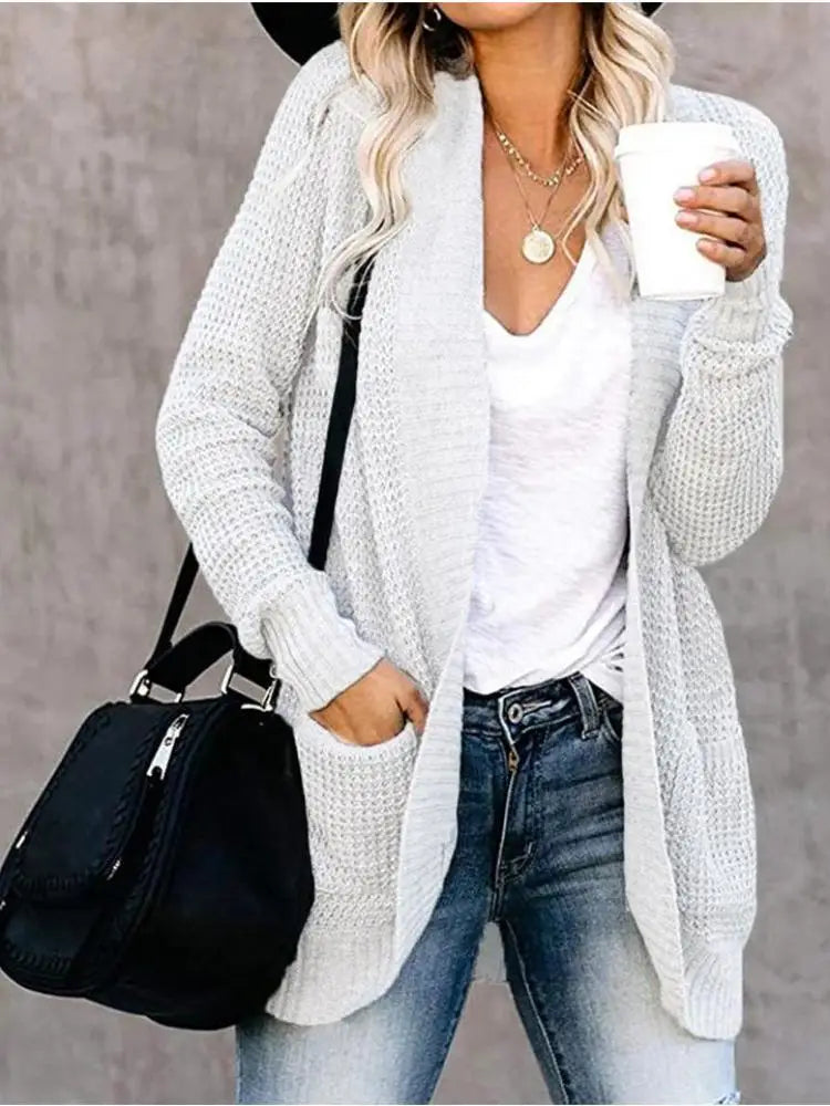 Fashion cardigan autumn and winter knit sweater women's new curved front loose casual women's wear