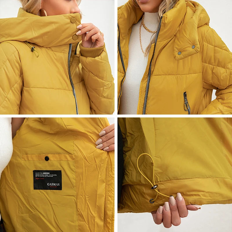 GASMAN 2023 Women's Winter Jacket New Warm Solid Down Parka Coat Women Fashion Collection Outwear Female Elegant Jacket 81505