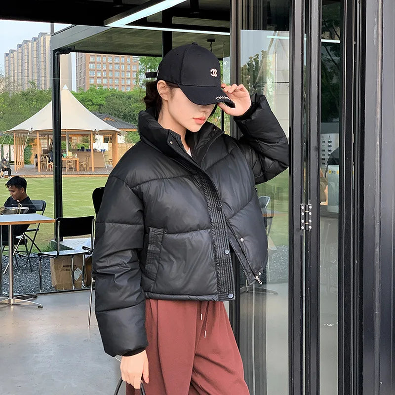 Winter Women Clothes Cropped Jackets Parkas Warm Stand Collar Cold Coat Zipper Puffer Jacket Fashion Cotton-padded Jacket
