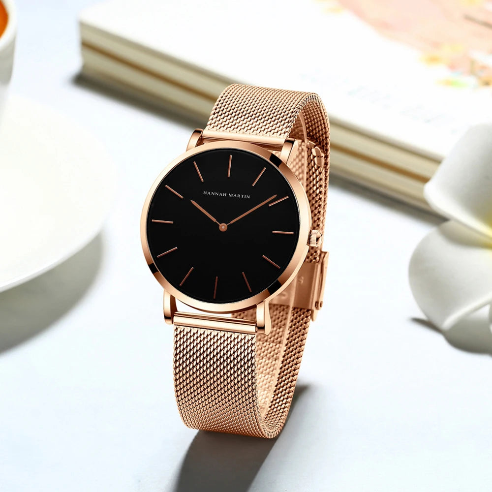 New Women Bracelet Watch 1 Set Japan Quartz Movement Simple Rose Gold Stainless Steel Mesh Student Watches Relogio Feminino
