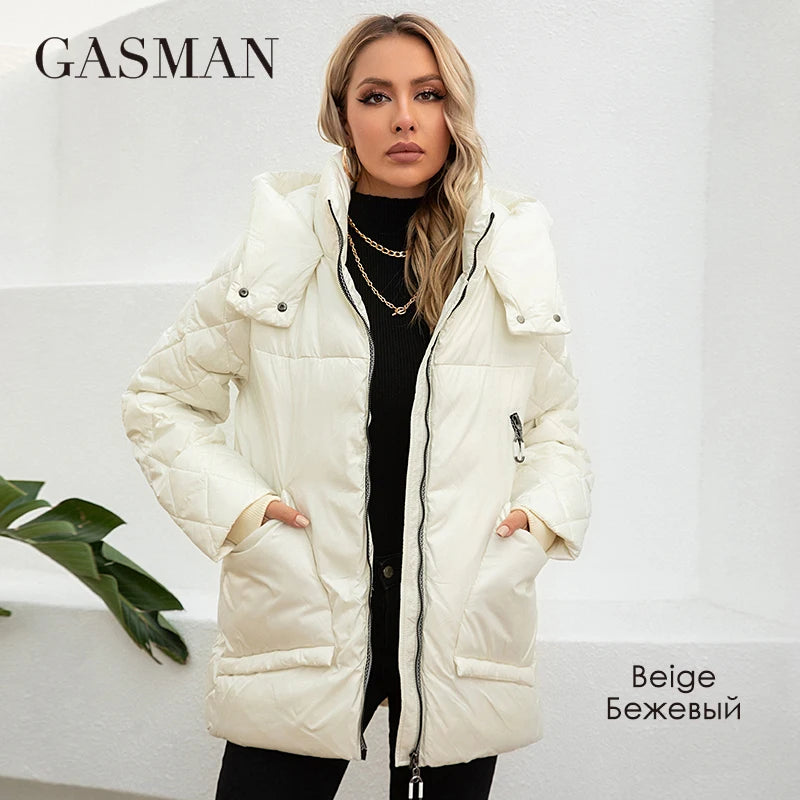 GASMAN 2023 Women's Winter Jacket New Warm Solid Down Parka Coat Women Fashion Collection Outwear Female Elegant Jacket 81505