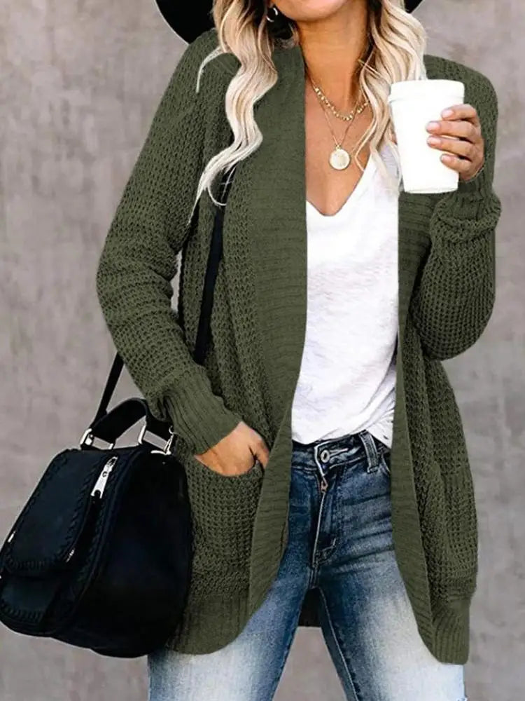 Fashion cardigan autumn and winter knit sweater women's new curved front loose casual women's wear