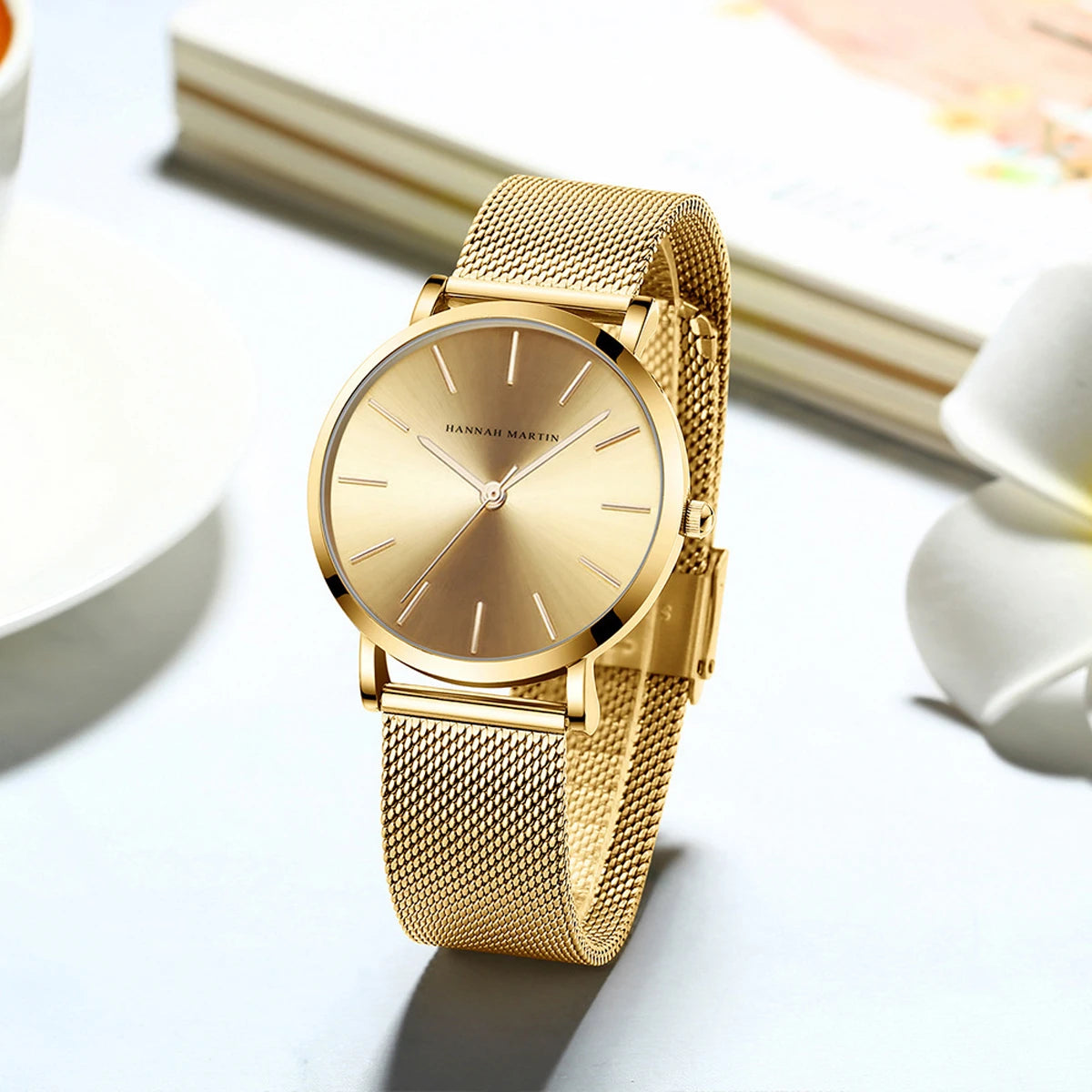 New Women Bracelet Watch 1 Set Japan Quartz Movement Simple Rose Gold Stainless Steel Mesh Student Watches Relogio Feminino